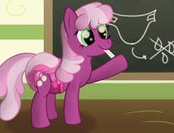 Size: 2500x1916 | Tagged: safe, artist:sweetielover, cheerilee, earth pony, pony, g4, adult diaper, chalk, chalkboard, class, classroom, diaper, diaper fetish, female, fetish, implied tail hole, mare, mouth hold, non-baby in diaper, pointing, ponyville schoolhouse, poofy diaper, raised hoof, room, school, show accurate