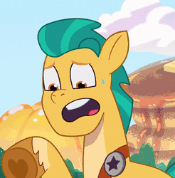 Size: 443x450 | Tagged: safe, screencap, hitch trailblazer, pipp petals, earth pony, pegasus, pony, g5, my little pony: tell your tale, sparky's sick, spoiler:g5, spoiler:my little pony: tell your tale, spoiler:tyts01e46, animated, cropped, female, food, gif, grab, headband, jello, male, mare, pancakes, shipping fuel, stallion, youtube link