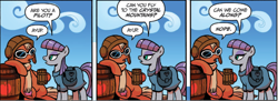 Size: 1584x577 | Tagged: safe, artist:brenda hickey, idw, hot air, maud pie, earth pony, pony, friends forever #29, g4, my little pony: friends forever, spoiler:comic, barrel, cap, goggles, hat, mug