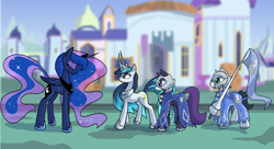 Size: 8000x4367 | Tagged: safe, artist:darkflame75, princess luna, oc, pony, unicorn, g4, canterlot, clothes, crown, female, jewelry, mare, regalia