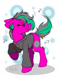Size: 2894x3684 | Tagged: safe, artist:julunis14, oc, oc only, earth pony, pony, clothes, cute, cute little fangs, eyes closed, fangs, high res, hoodie, ocbetes, solo