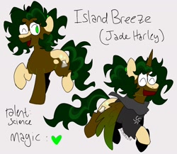 Size: 1722x1493 | Tagged: safe, artist:summersplash, oc, oc:island breeze, alicorn, earth pony, pony, blaze (coat marking), body markings, clothes, coat markings, colored ears, colored wings, crossover, eyes closed, facial markings, female, flapping, flapping wings, flying, glasses, god tier, gradient wings, homestuck, jade harley, mare, one eye closed, open mouth, ponytail, round glasses, smiling, socks (coat markings), solo, spread wings, text, wings, wink, witch of space