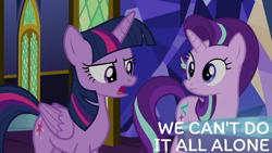 Size: 1920x1080 | Tagged: safe, edit, edited screencap, editor:quoterific, screencap, starlight glimmer, twilight sparkle, alicorn, pony, unicorn, g4, school daze, cutie map, duo, duo female, female, mare, open mouth, twilight sparkle (alicorn), twilight's castle