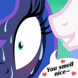 Size: 1000x1000 | Tagged: artist needed, safe, princess celestia, princess luna, alicorn, pony, g4, blushing, dialogue, female, heart, implied incest, implied lesbian, implied princest, implied shipping, mare, smiling, speech bubble, sweat