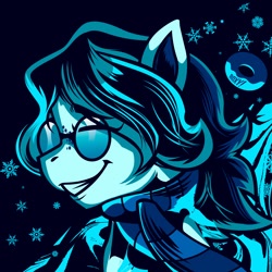 Size: 3000x3000 | Tagged: safe, artist:poxy_boxy, oc, oc only, pegasus, pony, bust, clothes, commission, dichromatic, eyes closed, glasses, grin, high res, limited palette, round glasses, scarf, smiling, solo