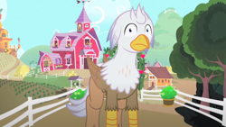 Size: 1280x720 | Tagged: safe, artist:mlp-silver-quill, oc, oc:silver quill, hippogriff, after the fact, after the fact:somepony to watch over me, chicken coop, fence, sweet apple acres, sweet apple acres barn, tree