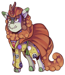 Size: 1487x1726 | Tagged: safe, artist:kenisu-of-dragons, autumn blaze, kirin, g4, big eyebrows, clothes, cloven hooves, cosplay, costume, crossover, female, jinbe, kimono (clothing), one piece, simple background, solo, tattoo, transparent background