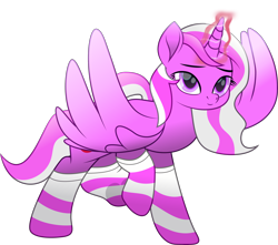 Size: 3628x3200 | Tagged: safe, artist:php178, derpibooru exclusive, oc, oc only, oc:cherry blossom, alicorn, pony, g4, my little pony: rainbow roadtrip, .svg available, alicorn oc, aura, c:, clothes, colored, colored pupils, colored wings, colorful, cute face, eyebrows, female, gift art, glowing, glowing horn, gradient mane, gradient tail, high res, hoof heart, horn, inkscape, lidded eyes, looking up, magic, magic aura, mare, mid-blink screencap, movie accurate, pink, pink eyes, pink mane, pink tail, ponysona, raised eyebrows, raised hoof, simple background, smiling, socks, solo, spread wings, striped mane, striped socks, striped tail, svg, tail, transparent background, two toned mane, two toned tail, two toned wings, underhoof, vector, wings