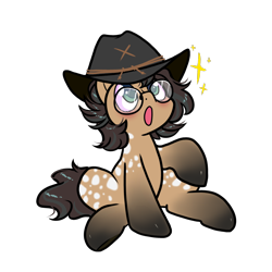 Size: 1300x1300 | Tagged: safe, artist:paperbagpony, oc, oc only, oc:nixie tube, bat pony, earth pony, pony, wingless bat pony, blushing, cowboy hat, earth pony oc, glasses, hat, simple background, solo, sparkles, transparent background, wingless