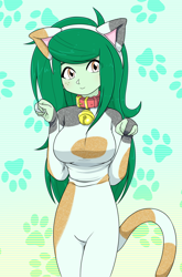 Size: 1472x2224 | Tagged: safe, artist:batipin, wallflower blush, cat, human, equestria girls, g4, animal costume, bell, bell collar, breasts, busty wallflower blush, cat costume, clothes, collar, costume, female, gradient background, neko, solo