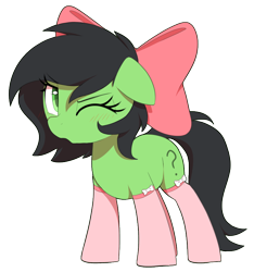 Size: 750x800 | Tagged: safe, artist:thebatfang, oc, oc only, oc:filly anon, earth pony, pony, bow, clothes, female, filly, foal, one eye closed, ponybooru import, simple background, socks, solo, transparent background