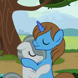 Size: 4096x4096 | Tagged: safe, artist:foxyfell1337, marble pie, oc, oc:sharp stars, pony, g4, absurd resolution, base used, canon x oc, female, hug, male, straight