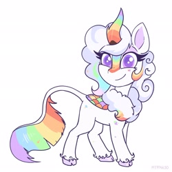 Size: 2048x2048 | Tagged: safe, artist:pfeffaroo, oc, oc only, oc:cloudy canvas, kirin, cloven hooves, high res, kirin oc, rainbow tail, simple background, solo, tail, white background