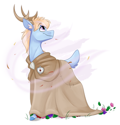 Size: 2935x3039 | Tagged: safe, artist:luximus17, oc, oc only, oc:wicker wind, deer, clothes, cloven hooves, flower, high res, horns, simple background, smiling, solo, sternocleidomastoid, white background