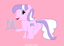 Size: 940x678 | Tagged: safe, artist:coltfan97, diamond tiara, earth pony, pony, g4, 1000 hours in ms paint, butt, diamond buttiara, holding, looking back, pink background, plot, simple background