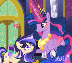 Size: 1374x1190 | Tagged: safe, artist:stellamoonshineyt, twilight sparkle, oc, oc:twinkle galaxy, alicorn, pegasus, pony, g4, the last problem, female, glasses, magic, mare, offspring, older, older twilight, older twilight sparkle (alicorn), parent:flash sentry, parent:twilight sparkle, parents:flashlight, princess twilight 2.0, twilight sparkle (alicorn)