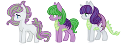 Size: 1146x430 | Tagged: safe, artist:shadowbane-kimikaro, oc, oc only, unnamed oc, dracony, hybrid, base used, interspecies offspring, offspring, parent:rarity, parent:spike, parents:sparity, siblings, simple background, trio, white background