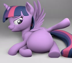 Size: 2000x1750 | Tagged: safe, twilight sparkle, alicorn, pony, g4, 3d, belly, big belly, blender, female, mare, twilight sparkle (alicorn), twipred, unknown prey, vore