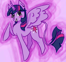 Size: 1446x1366 | Tagged: safe, artist:crownofbegonias, twilight sparkle, alicorn, pony, g4, blushing, februpony, female, grin, mare, pink background, simple background, smiling, solo, twilight sparkle (alicorn)