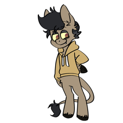 Size: 1280x1280 | Tagged: safe, artist:b1ng0, oc, oc only, oc:pog champ, earth pony, pony, clothes, fangs, hoodie, simple background, solo, standing, transparent background