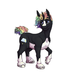 Size: 2500x2500 | Tagged: safe, artist:pyszka, oc, oc only, oc:floriat, pony, unicorn, black and white, female, grayscale, happy, high res, monochrome, nudity, pastel, rainbow, raised hoof, ribbon, short hair, short tail, simple background, simple shading, solo, standing, tail, transparent background