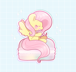 Size: 1658x1586 | Tagged: safe, artist:typhwosion, fluttershy, pegasus, pony, g4, cup, eyes closed, februpony, food, macaron, solo