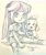 Size: 1740x2048 | Tagged: safe, artist:babtyu, spike, twilight sparkle, dog, human, equestria girls, g4, duo, looking at you, partial color, sitting, spike the dog, starry eyes, traditional art, wingding eyes