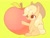 Size: 2048x1536 | Tagged: safe, artist:cheesesauce_45, applejack, earth pony, pony, g4, apple, applejack's hat, cowboy hat, cute, food, giant apple, giant food, hat, jackabetes, missing cutie mark, simple background, solo, yellow background