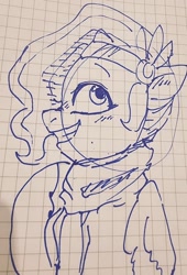 Size: 698x1024 | Tagged: safe, artist:maren, pipp petals, pegasus, pony, g5, clothes, graph paper, gritted teeth, scarf, simple background, sketch, teeth, traditional art, white background