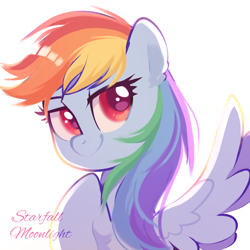 Size: 768x768 | Tagged: safe, artist:starfallmoonlight, rainbow dash, pegasus, pony, g4, cute, female, looking back, mare, simple background, solo, spread wings, white background, wings