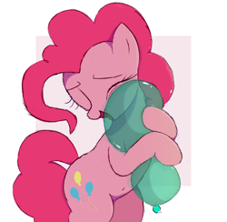 Size: 1608x1572 | Tagged: safe, artist:mizhisha, pinkie pie, earth pony, pony, balloon, belly button, bipedal, cuddling, cute, diapinkes, eyes closed, female, hug, mare, open mouth, solo, squeeze, that pony sure does love balloons