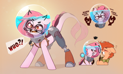 Size: 2434x1479 | Tagged: safe, artist:rexyseven, oc, oc only, oc:koraru koi, oc:rusty gears, earth pony, merpony, pony, angry, bubble helmet, clothes, eyes closed, face doodle, female, helmet, mare, marker, mischief, nervous sweat, prank, scarf, sheepish grin, striped scarf, unamused