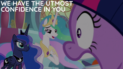 Size: 1920x1080 | Tagged: safe, edit, edited screencap, editor:quoterific, screencap, princess celestia, princess luna, twilight sparkle, alicorn, pony, g4, the beginning of the end, throne room, twilight sparkle (alicorn)