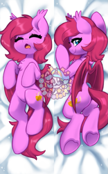 Size: 521x836 | Tagged: safe, artist:oofycolorful, oc, oc only, oc:cheery bell, bat pony, pony, bat pony oc, bat wings, body pillow, body pillow design, butt, eyes closed, plot, sleeping, watermark, wings