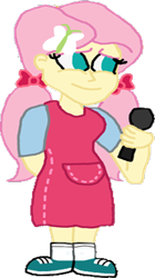 Size: 268x480 | Tagged: safe, artist:bigpurplemuppet99, edit, editor:incredibubbleirishguy, vector edit, fluttershy, human, equestria girls, g4, annie (little einsteins), bow, clothes, cute, dress, female, hair bow, little einsteins, microphone, pigtails, pinafore, shyabetes, simple background, solo, transparent background, vector