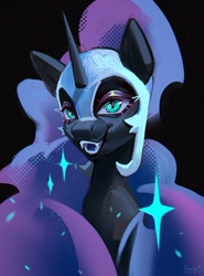 Size: 2334x3153 | Tagged: safe, artist:annna markarova, nightmare moon, alicorn, pony, g4, fangs, high res, looking at you, open mouth, open smile, sketch, smiling, solo, sparkles