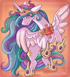 Size: 908x1001 | Tagged: safe, artist:cinnamonsparx, princess celestia, alicorn, pony, g4, female, jewelry, mare, rearing, regalia, solo