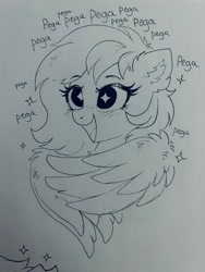 Size: 1536x2048 | Tagged: safe, artist:confetticakez, oc, oc only, oc:naveen numbers, pegasus, pony, female, lineart, mare, pegasus oc, solo, sparkly eyes, traditional art, wingding eyes