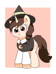 Size: 1422x1887 | Tagged: safe, artist:leo19969525, pony, unicorn, betsy spellman, blushing, brown mane, brown tail, cartoon network, clothes, ears, ears up, female, hat, horn, mane, mare, smiling, solo, summer camp island, tail