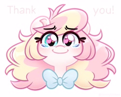 Size: 2840x2264 | Tagged: safe, artist:ninnydraws, oc, oc only, oc:ninny, pegasus, pony, blushing, bowtie, crying, female, heart, heart eyes, heterochromia, high res, looking at you, simple background, smiling, solo, tears of joy, text, white background, wingding eyes