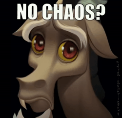 Size: 744x720 | Tagged: safe, artist:rrd-artist, edit, discord, draconequus, g4, animated, black background, bust, conbons, frown, looking at you, male, meme, no bitches?, puppy dog eyes, sad, signature, simple background, solo, sound, voice acting, webm