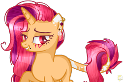 Size: 1143x764 | Tagged: safe, artist:angellightyt, oc, oc only, pony, unicorn, base used, ear piercing, earring, grin, horn, jewelry, leonine tail, makeup, piercing, simple background, smiling, solo, tail, transparent background, unicorn oc