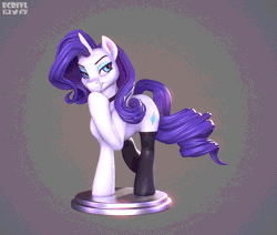 Size: 800x679 | Tagged: safe, artist:ecrivl, artist:evilcrivl, rarity, pony, unicorn, 3d, animated, butt, choker, clothes, eyeshadow, female, gif, lidded eyes, looking back, makeup, mare, plot, simple background, smiling, solo, stockings, thigh highs, turnaround