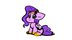 Size: 600x335 | Tagged: safe, artist:zutcha, pipp petals, pegasus, pony, g5, female, mare, pipp is short, pipp is smol, simple background, sitting, smol, solo, white background