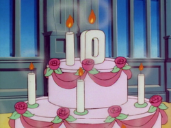 Size: 960x720 | Tagged: safe, screencap, g1, happy birthday sweetheart, my little pony tales, age, birthday cake, birthday candles, cake, food, no pony