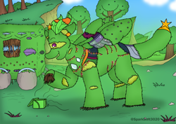 Size: 2283x1614 | Tagged: safe, artist:sparkbolt3020, thorax, changedling, changeling, g4, decoration, king thorax, present, stars, transformation, transformation sequence, trixie's wagon, wagon