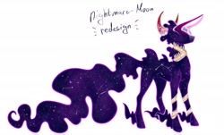 Size: 2048x1237 | Tagged: safe, artist:damayantiarts, nightmare moon, alicorn, bicorn, pony, g4, constellation, constellation pony, horn, horns, multiple horns, redesign, simple background, solo, white background