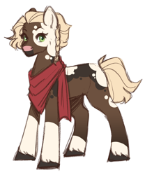 Size: 882x1060 | Tagged: safe, artist:ghost-whisper03, oc, oc only, earth pony, pony, clothes, coat markings, female, mare, offspring, parent:applejack, parent:trouble shoes, parents:troublejack, scarf, simple background, solo, unshorn fetlocks, white background