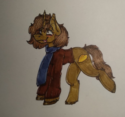 Size: 1153x1080 | Tagged: safe, artist:malina, oc, oc only, oc:sagiri himoto, pony, clothes, scarf, solo, tongue out, traditional art