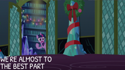 Size: 2000x1125 | Tagged: safe, edit, edited screencap, editor:quoterific, screencap, twilight sparkle, alicorn, pony, a hearth's warming tail, g4, female, mare, open mouth, solo, string lights, twilight sparkle (alicorn), twilight's castle